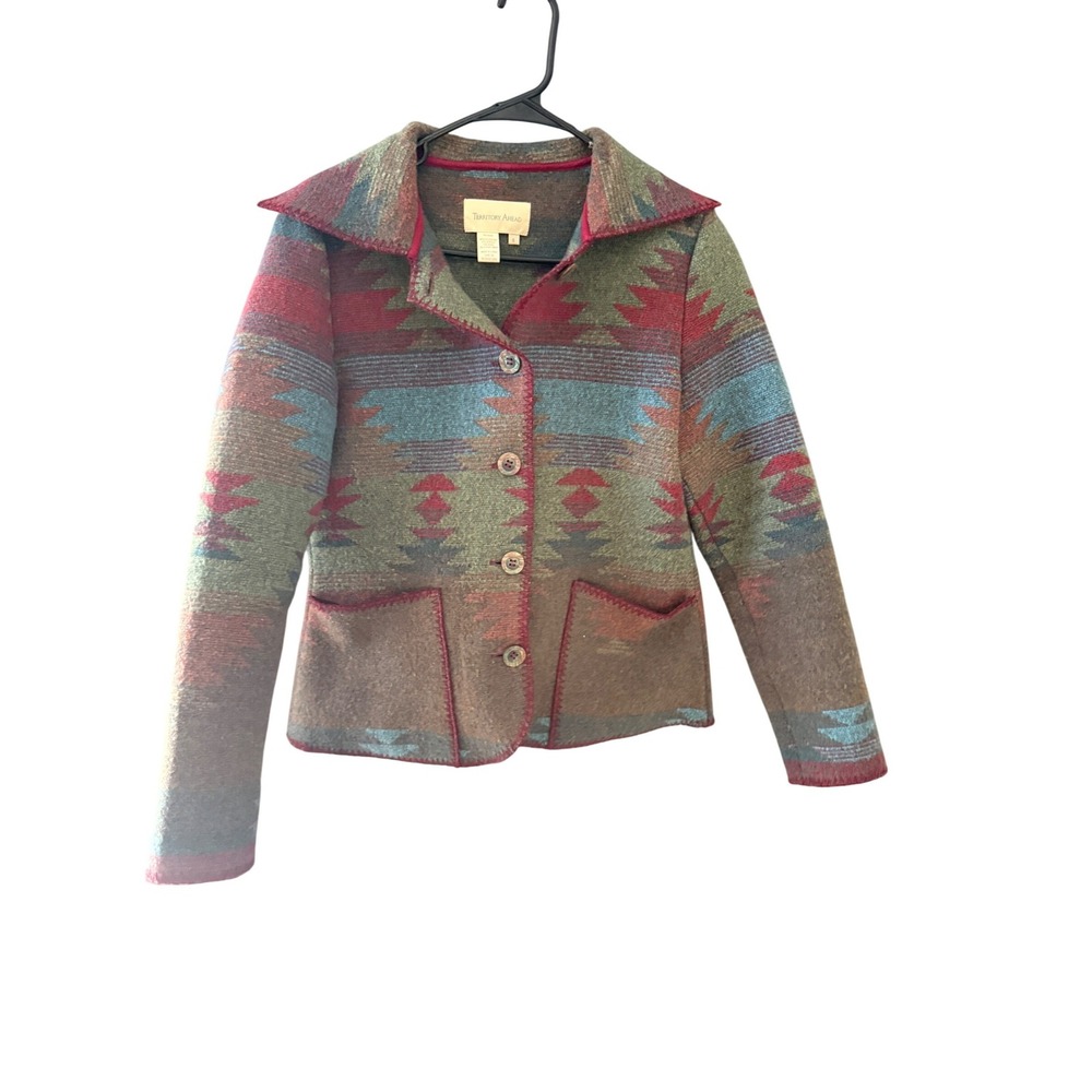 Territory Ahead Womens Small Southwestern Wool Blend Jacket Aztec Pattern Vtg